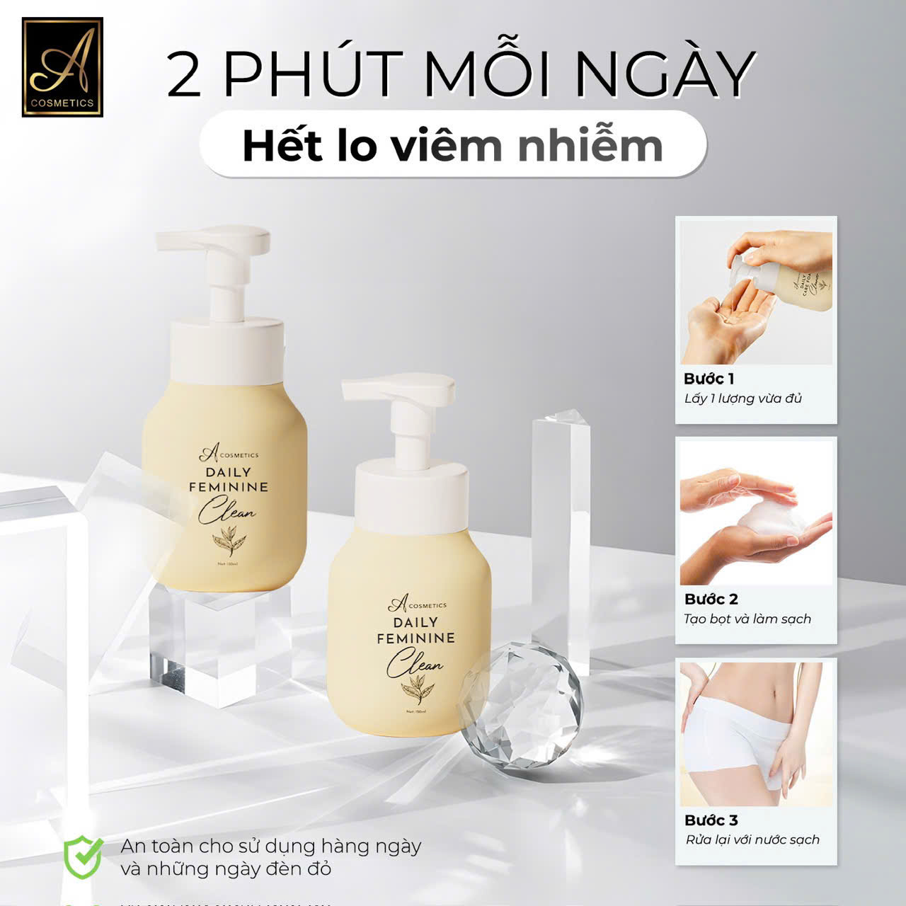 Dung Dịch Vệ Sinh A Cosmetics Daily Feminine Clean 150ml - Tặng Nước Hoa Vùng Kín 5ml