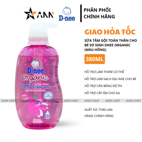 Sữa Tắm Gội Toàn Thân Cho Bé Sơ Sinh Dnee Organic Màu Hồng 380ml - 8851989060422