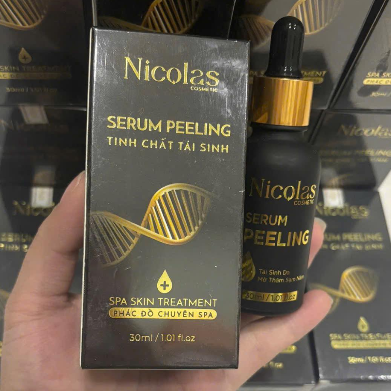 Combo Tái Sinh Nicolas - Serum Peeling 30ml & Kem Face Men Tảo Xanh Collagen 5g