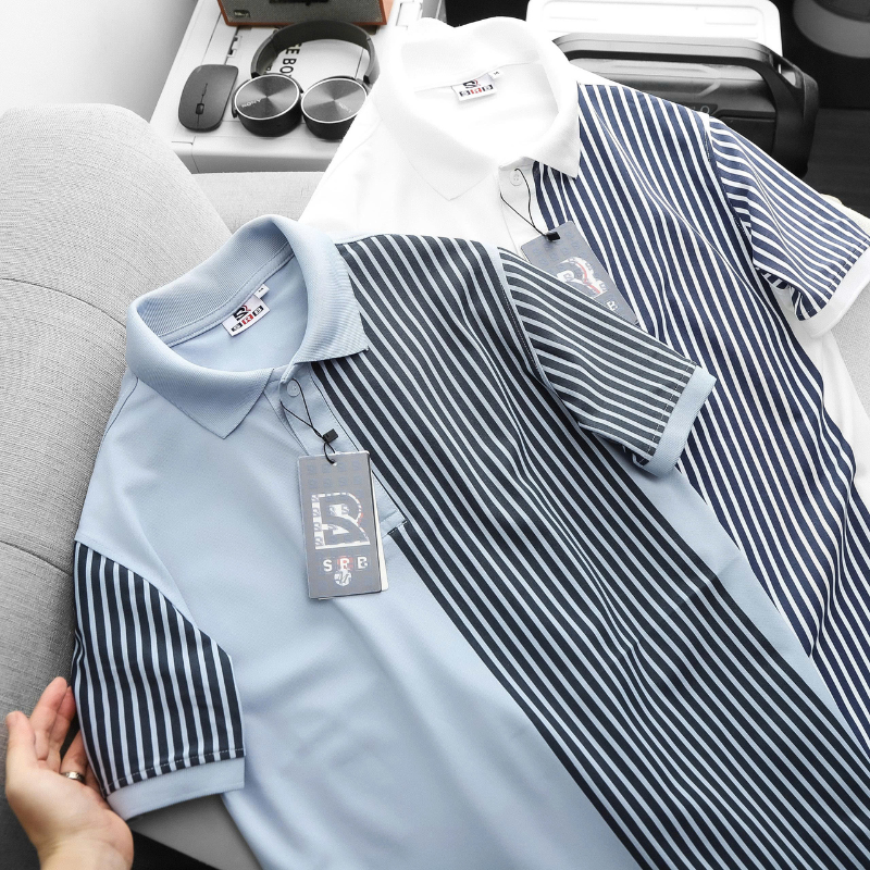 Áo Thun Polo Nam Phối Sọc Dọc Trước Ngực Và Tay Áo BigSize Từ 50-90kg Áo Thun Polo Nam Phối Sọc Dọc Trước Ngực Và Tay Áo BigSize Từ 50-90kg