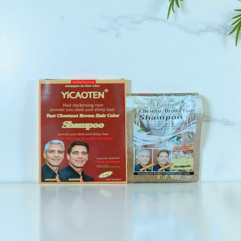 Chuyên sỉ dầu Gội Phủ Bạc Yicaoten Màu Nâu Hộp 10gói