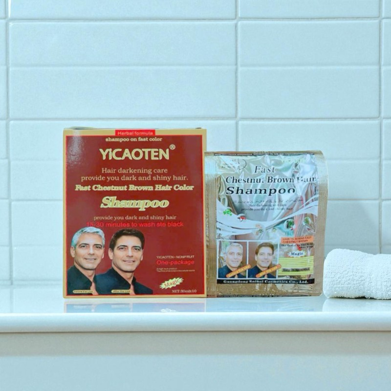 Chuyên sỉ dầu Gội Phủ Bạc Yicaoten Màu Nâu Hộp 10gói