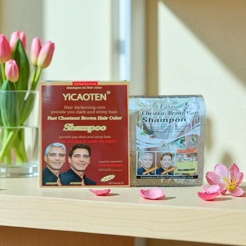 Chuyên sỉ dầu Gội Phủ Bạc Yicaoten Màu Nâu Hộp 10gói
