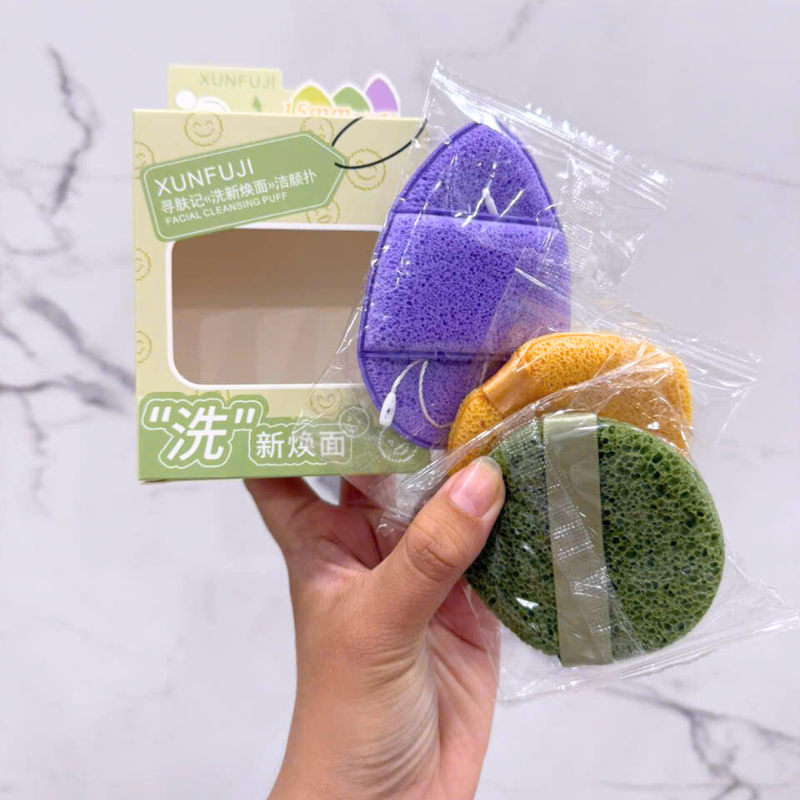 26764_3_20250917172726-1.png Hộp 3 Miếng Bông Mút Rửa Mặt Bọt Biển Xunfuji (Không Chữ) - 6975008752241