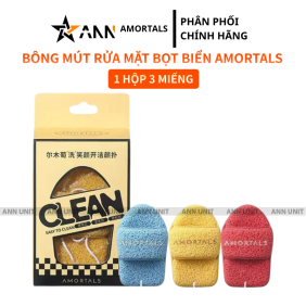 Hộp 3 Miếng Bông Mút Rửa Mặt Bọt Biển Clean Easy To Clean Amortals (Có Chữ) - 6976416415452