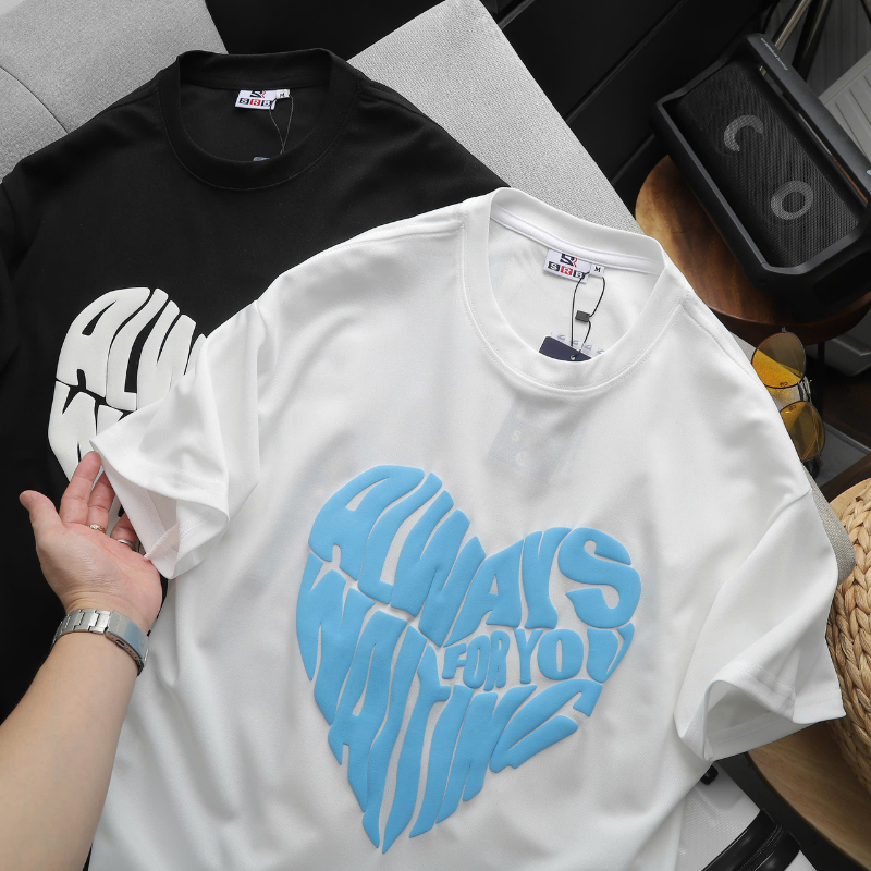 Áo Thun Unisex Cổ Tròn In Chữ Hình Trái Tim Trước Áo Size 40-80kg Áo Thun Unisex Cổ Tròn In Chữ Hình Trái Tim Trước Áo Size 40-80kg