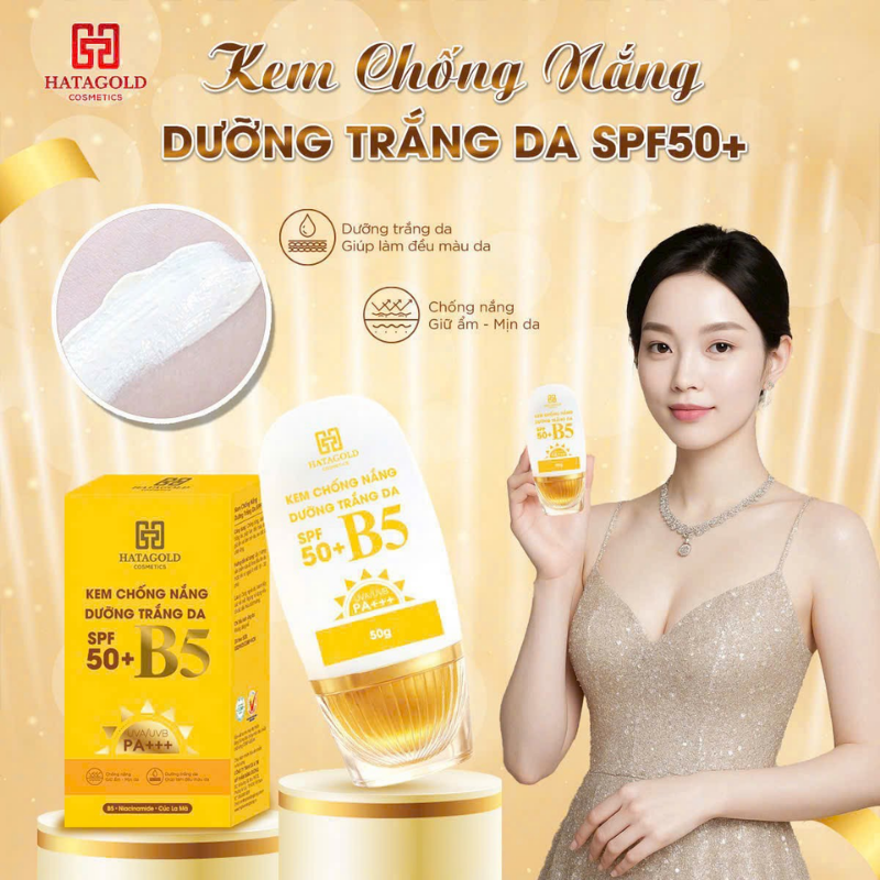 Kem Chống Nắng Dưỡng Sáng Da Spf 50+ B5 Uva/Uvb Pa+++ Hatagold 50g Kem Chống Nắng Dưỡng Sáng Da Spf 50+ B5 Uva/Uvb Pa+++ Hatagold 50g