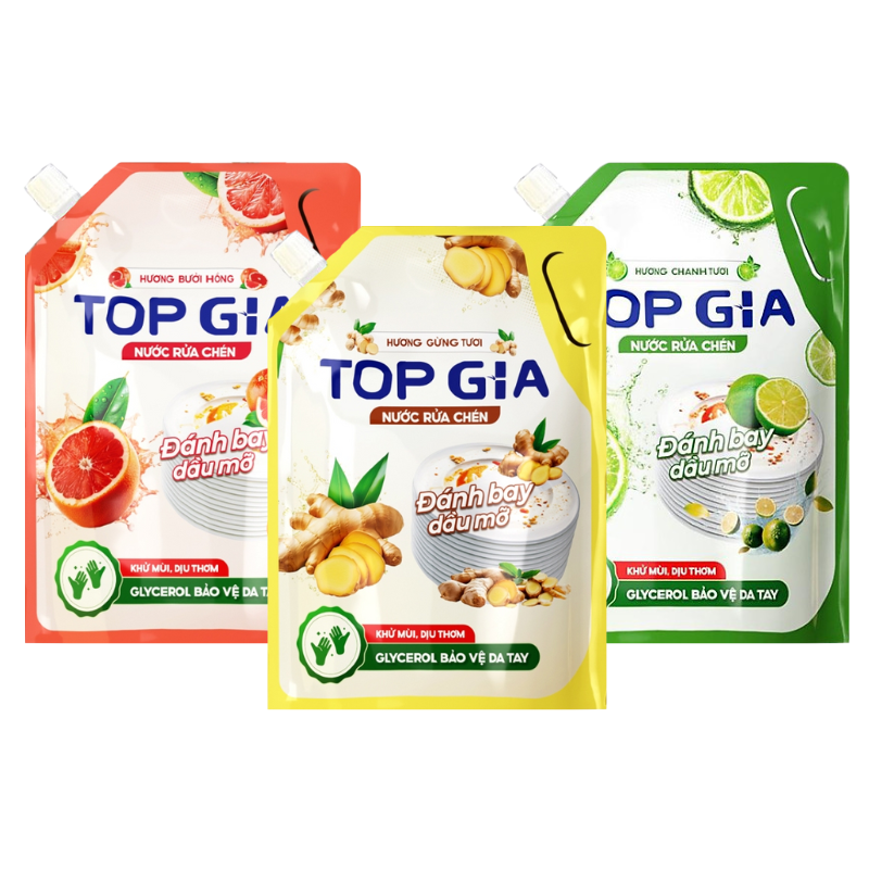 Combo 2 Túi Nước Rửa Chén Top Gia Dung Tích 2L/Túi Combo 2 Túi Nước Rửa Chén Top Gia Dung Tích 2L/Túi