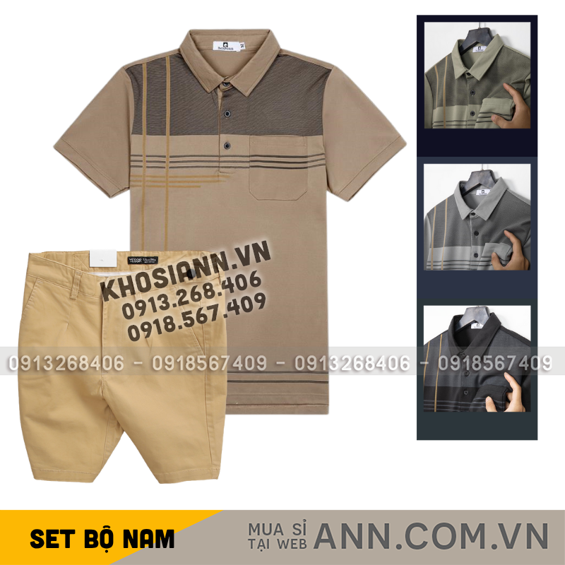 26909_148_20251017182716.png Set Bộ Nam - Áo Thun Nam Polo Cổ Bẻ Sọc Nhuyễn Phối Túi Và Quần Short Kaki Co Giãn Phối Nút Cao Cấp (Có Size 36) - SBN157