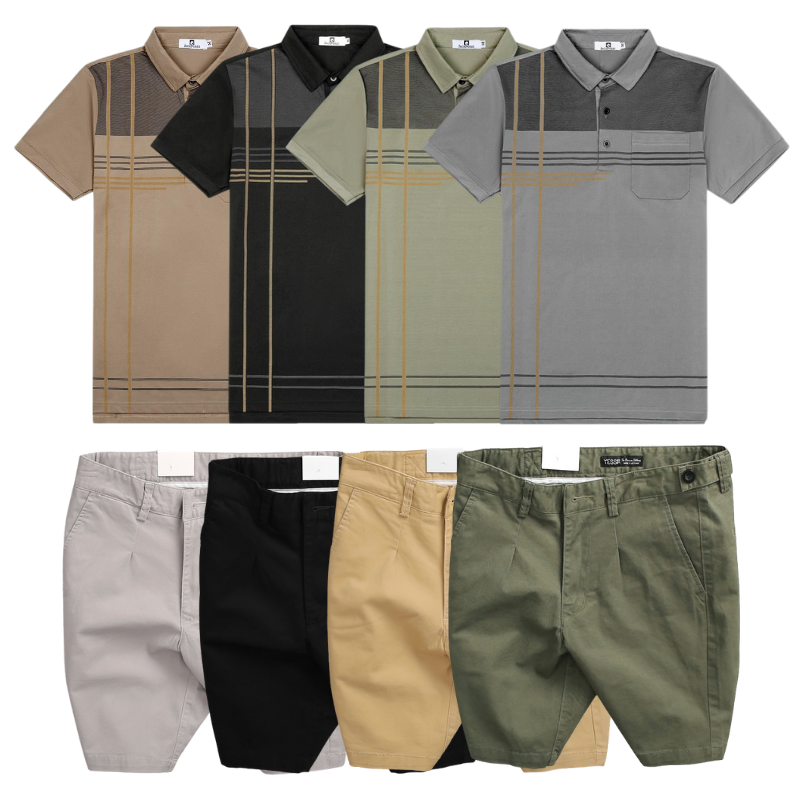 26909_150_20251017182728.png Set Bộ Nam - Áo Thun Nam Polo Cổ Bẻ Sọc Nhuyễn Phối Túi Và Quần Short Kaki Co Giãn Phối Nút Cao Cấp (Có Size 36) - SBN157