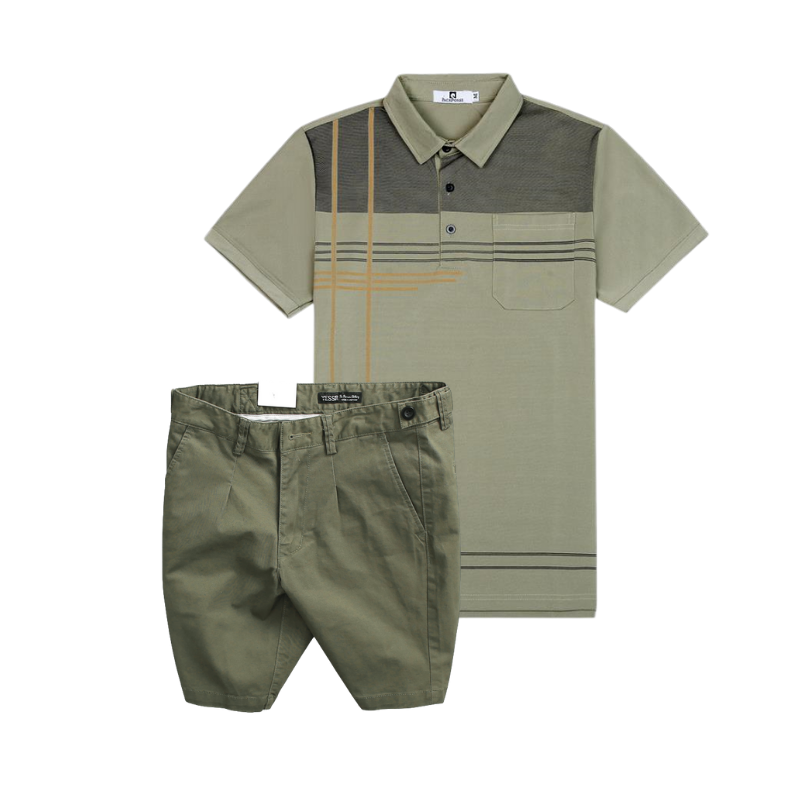 26909_157_20251017182730.png Set Bộ Nam - Áo Thun Nam Polo Cổ Bẻ Sọc Nhuyễn Phối Túi Và Quần Short Kaki Co Giãn Phối Nút Cao Cấp (Có Size 36) - SBN157