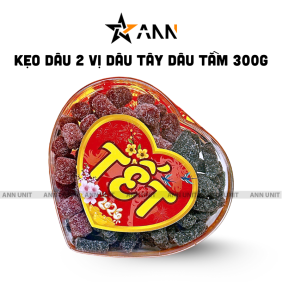 Kẹo Dâu 2 Vị Dâu Tây, Dâu Tằm 300g Hộp Trái Tim Hộp Quà Tết 2026 - KD2VHTT300G