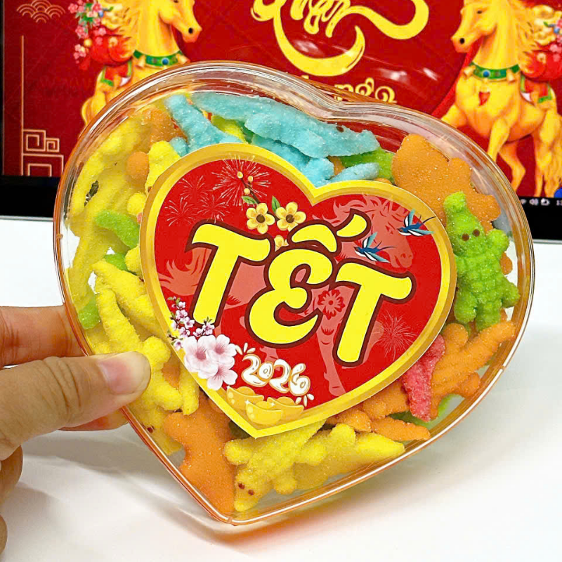 Kho sỉ kẹo Dẻo Cá Sấu 200g - Hộp Trái Tim Hộp Quà Tết 2026 Kho sỉ kẹo Dẻo Cá Sấu 200g - Hộp Trái Tim Hộp Quà Tết 2026