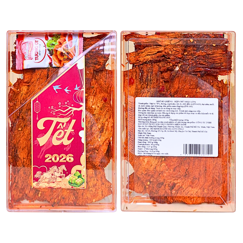Bỏ sỉ khô Bò Miếng 400g Hộp Chữ Nhật Lớn Hộp Quà Tết 2026 Bỏ sỉ khô Bò Miếng 400g Hộp Chữ Nhật Lớn Hộp Quà Tết 2026