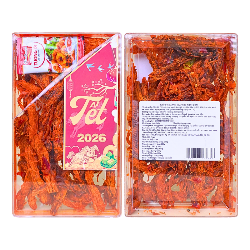 Khô Bò Xé Sợi 400g Hộp Chữ Nhật Lớn Hộp Quà Tết 2026 Khô Bò Xé Sợi 400g Hộp Chữ Nhật Lớn Hộp Quà Tết 2026
