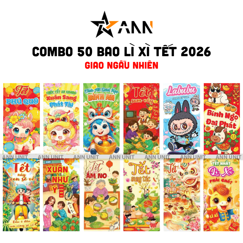 Combo 50 Bao Lì Xì Tết Bính Ngọ 2026 - Giao Mẫu Ngẫu Nhiên Combo 50 Bao Lì Xì Tết Bính Ngọ 2026 - Giao Mẫu Ngẫu Nhiên