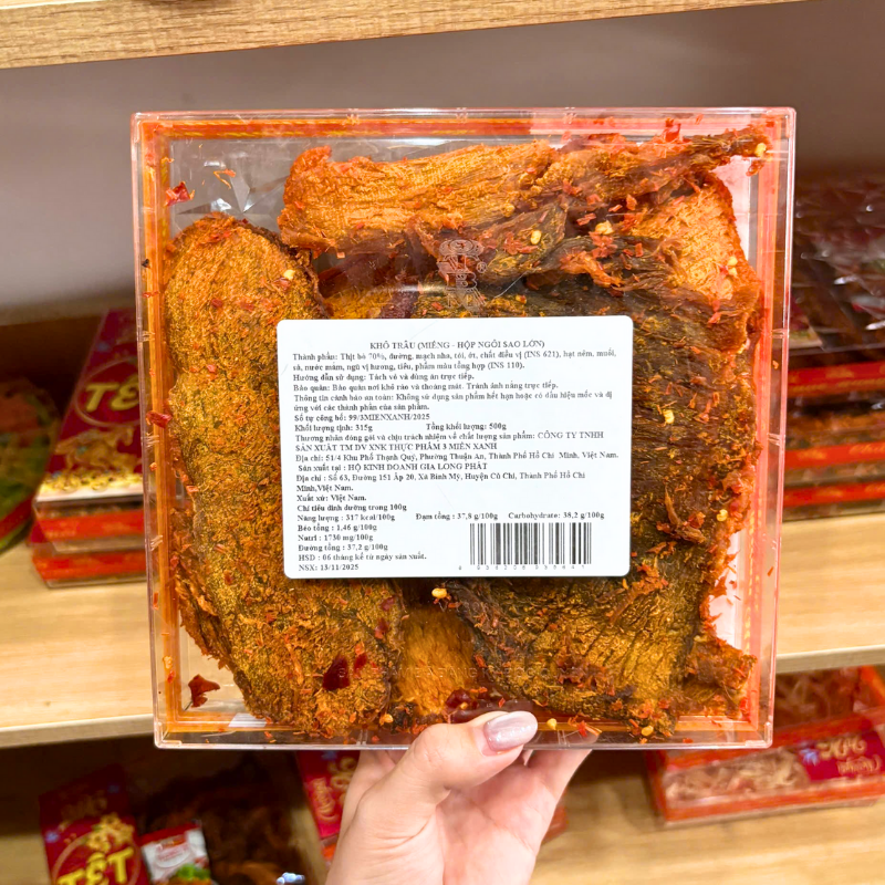 Kho sỉ khô Trâu Miếng Tẩm Vị Bò Thơm Ngon 500g - Hộp Ngôi Sao Lớn Kho sỉ khô Trâu Miếng Tẩm Vị Bò Thơm Ngon 500g - Hộp Ngôi Sao Lớn