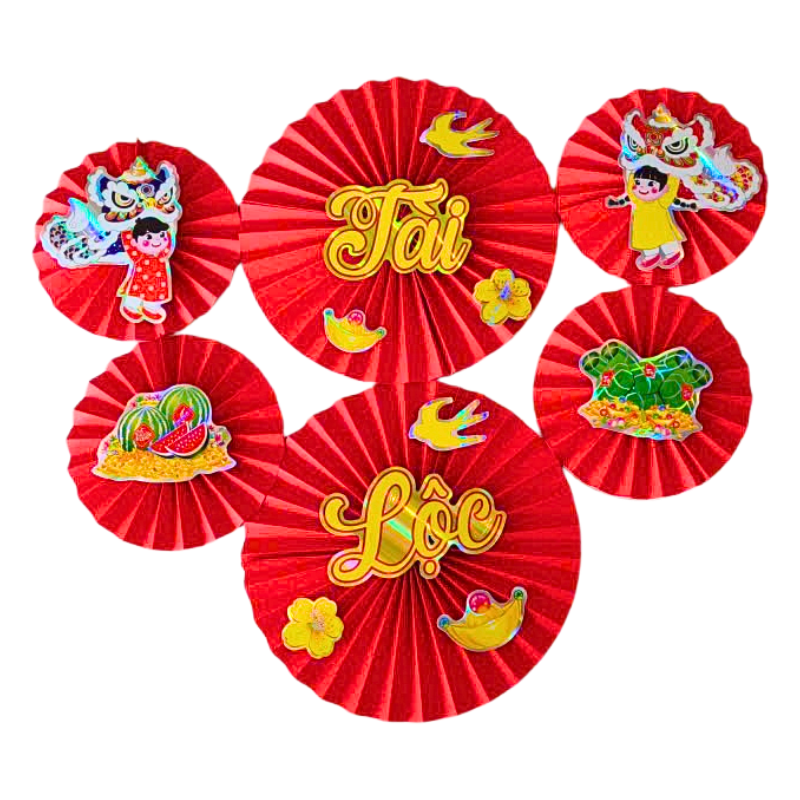 Set 6 Quạt Xếp Đỏ In Ép Kim Nhiều Chữ Trang Trí Tết (Nhiều Mẫu) Set 6 Quạt Xếp Đỏ In Ép Kim Nhiều Chữ Trang Trí Tết (Nhiều Mẫu)