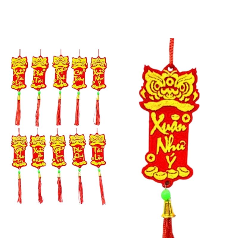 Set 10 Liễn Đầu Lân Nhung Treo Cây Trang Trí Tết Set 10 Liễn Đầu Lân Nhung Treo Cây Trang Trí Tết