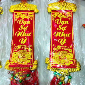 Set 5 Liễn Nhung Đỏ Trang Trí Tết - Liễn Câu Đối Đỏ Nhung Treo Cây Size Vừa - TLN15