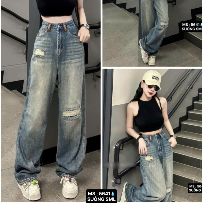 Shop sỉ quần Jeans Nữ Ống Suông Vải Dày Mềm Không Co Giãn Tôn Dáng Bền Đẹp - 5641 Shop sỉ quần Jeans Nữ Ống Suông Vải Dày Mềm Không Co Giãn Tôn Dáng Bền Đẹp - 5641