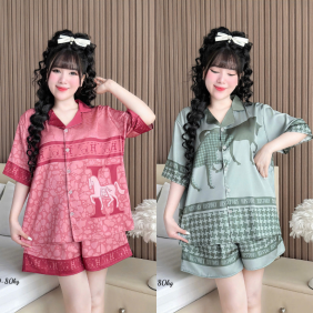 Đồ Bộ Ngủ Tay Ngắn Quần Đùi Nữ Họa Tiết Sang Trọng Mặc Mát Thoải Mái Big Size 50–80kg - DBO5205