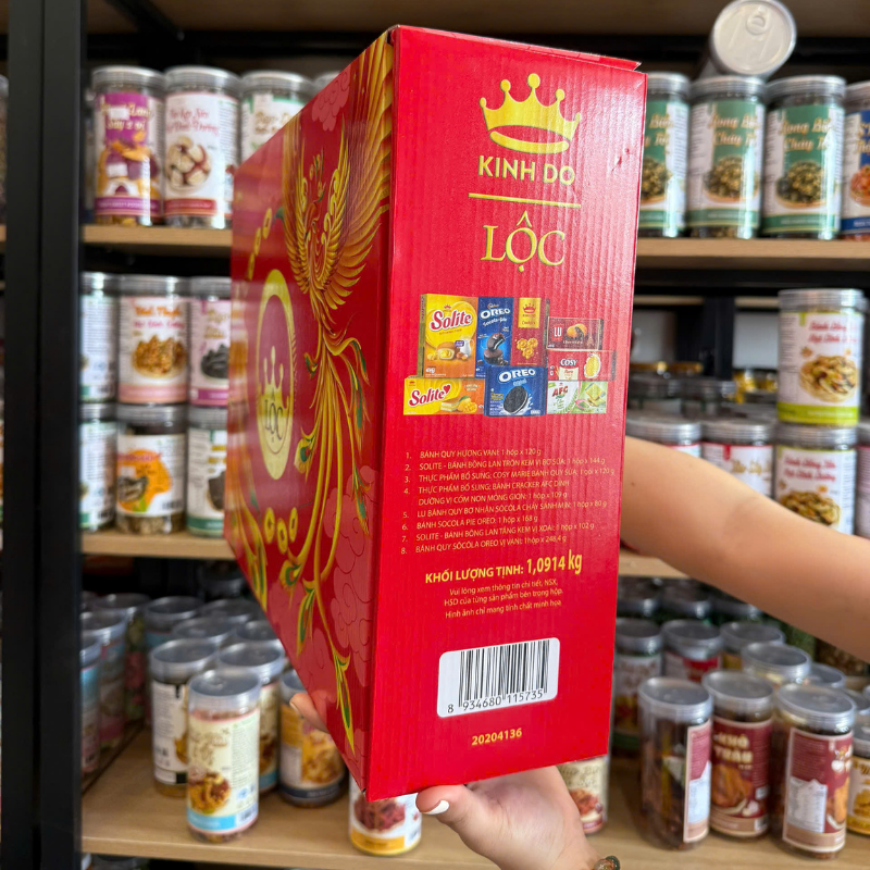 Hộp Bánh Tết Lộc Thịnh Vượng Số 2 - Bộ Quà Tết Cặp Công Kinh Đô Lộc Thinh Vượng 8 Món 1,0914kg Hộp Bánh Tết Lộc Thịnh Vượng Số 2 - Bộ Quà Tết Cặp Công Kinh Đô Lộc Thinh Vượng 8 Món 1,0914kg
