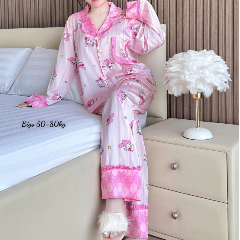 Đồ Bộ Pijama Nữ - Đồ Bộ Tay Dài Quần Dài Họa Tiết Đơn Giản Mặc Mát Thoải Mái Big Size 50–80kg Đồ Bộ Pijama Nữ - Đồ Bộ Tay Dài Quần Dài Họa Tiết Đơn Giản Mặc Mát Thoải Mái Big Size 50–80kg
