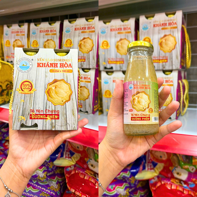 Bỏ sỉ tổ Yến Chưng Đường Phèn Suminest Khánh Hòa Lốc 4 Chai 180ml Bỏ sỉ tổ Yến Chưng Đường Phèn Suminest Khánh Hòa Lốc 4 Chai 180ml