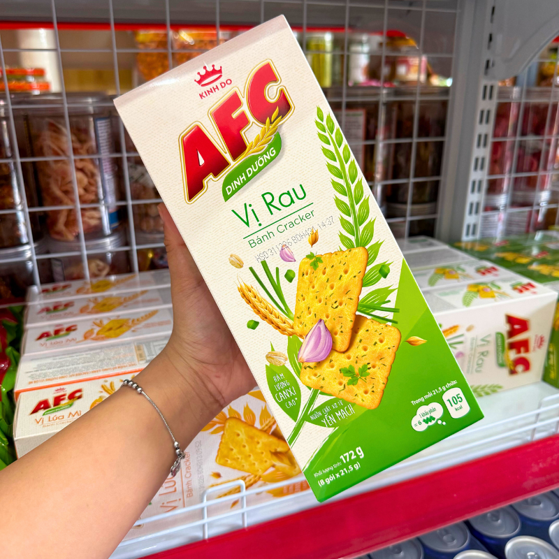 Bánh Afc Vị Rau - Bánh Kinh Đô Afc Dinh Dưỡng 172g (8 Gói x 21,5g) Bánh Afc Vị Rau - Bánh Kinh Đô Afc Dinh Dưỡng 172g (8 Gói x 21,5g)
