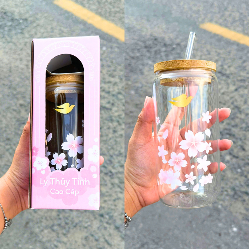 Ly Thủy Tinh Dove Cao Cấp Họa Tiết Hoa Anh Đào Ly Thủy Tinh Dove Cao Cấp Họa Tiết Hoa Anh Đào