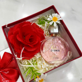 Set Hộp Quà Tặng Nước Hoa Nữ Charme Chance Hồng 50ml - Hộp Hoa Rơm Nhiều Màu - SETQUACHARME53