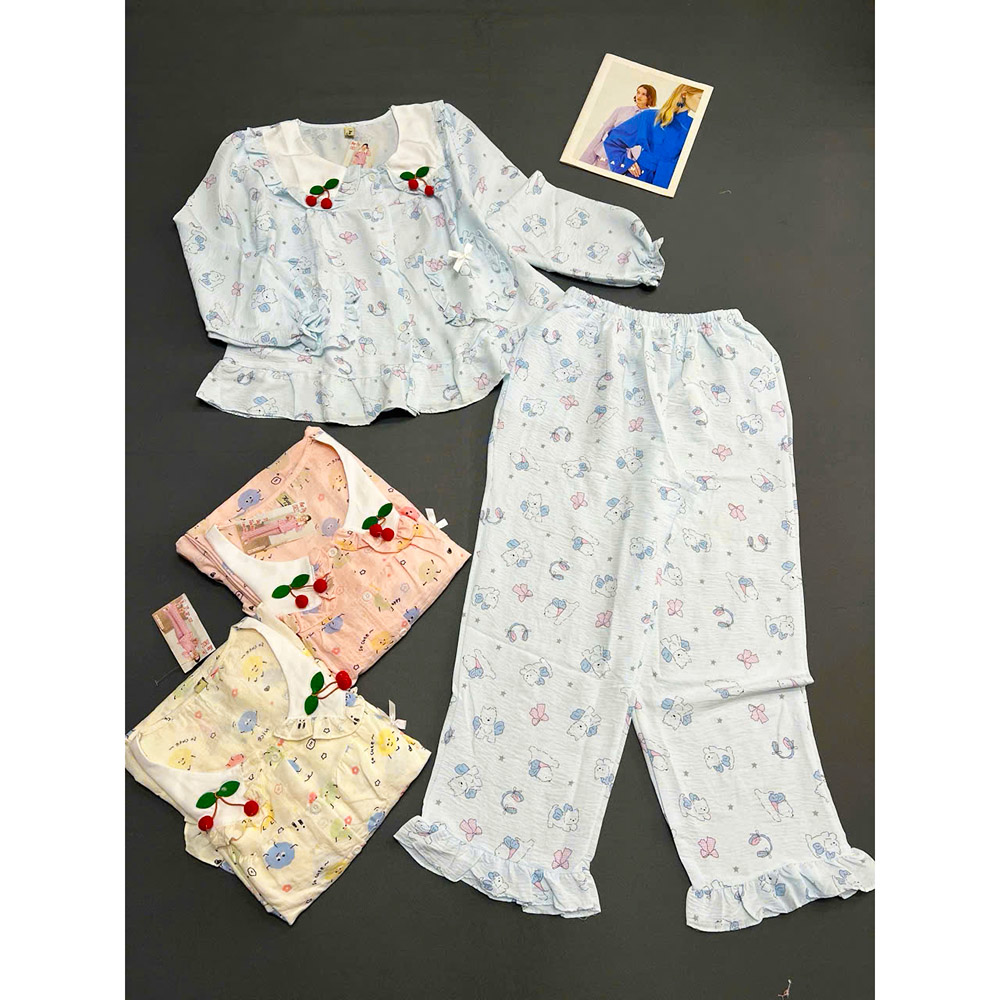 Đồ Bộ Nữ Áo Cổ Sen Tay Dài Quần Dài Họa Tiết Gấu Đáng Yêu Vải Cotton Hàn Mịn Mát Size 45-62kg Đồ Bộ Nữ Áo Cổ Sen Tay Dài Quần Dài Họa Tiết Gấu Đáng Yêu Vải Cotton Hàn Mịn Mát Size 45-62kg