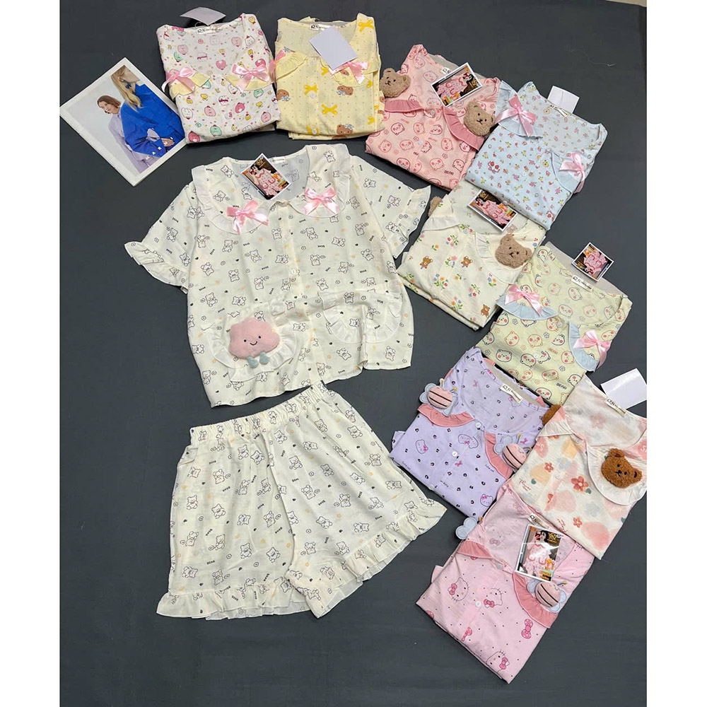 Bỏ sỉ đồ Bộ Nữ Áo Cổ Sen Tay Ngắn Quần Đùi Họa Tiết Đáng Yêu Vải Cotton Hàn Mịn Mát Size 45-62kg Bỏ sỉ đồ Bộ Nữ Áo Cổ Sen Tay Ngắn Quần Đùi Họa Tiết Đáng Yêu Vải Cotton Hàn Mịn Mát Size 45-62kg