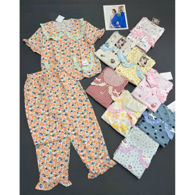 Đồ Bộ Nữ Áo Cổ Sen Tay Ngắn Quần Dài Họa Tiết Đáng Yêu Vải Cotton Hàn Mịn Mát Size 45-62kg - DBOR0013