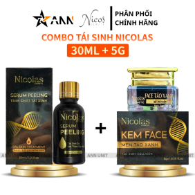 Combo Tái Sinh Nicolas - Serum Peeling 30ml & Kem Face Men Tảo Xanh Collagen 5g Chính Hãng - 8938549741158SET