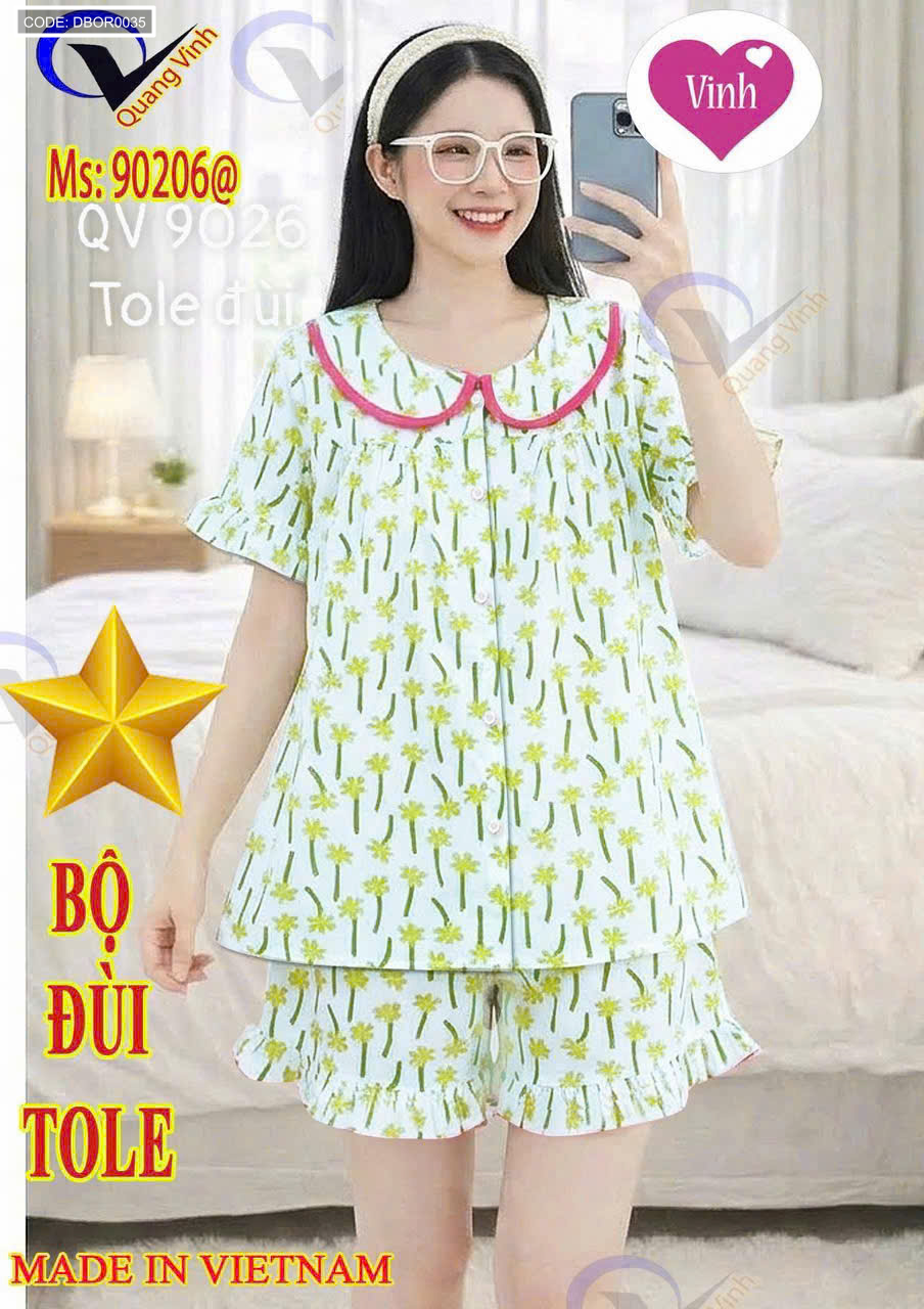 Chuyên sỉ đồ Bộ Nữ Tay Ngắn Quần Đùi Vải Tole QV 9026 Chuyên sỉ đồ Bộ Nữ Tay Ngắn Quần Đùi Vải Tole QV 9026