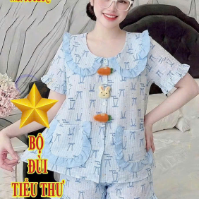 Đồ bộ nữ cổ sen quần đùi vải cotton hàn không giãn QV-95026 - DBOR0115