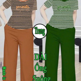 Đồ bộ nữ tay ngắn quần dài ống suông sọc tăm nhí XS-101561 - DBOR0141