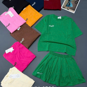 Đồ bộ nữ tay ngắn quần vái in chữ Set váy QC YM-2526 - DBOR0187