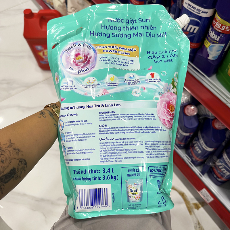 Nước Giặt SURF Túi Hương Hoa Trà & Linh Lan 3.6kg - Túi Xanh Nước Giặt SURF Túi Hương Hoa Trà & Linh Lan 3.6kg - Túi Xanh