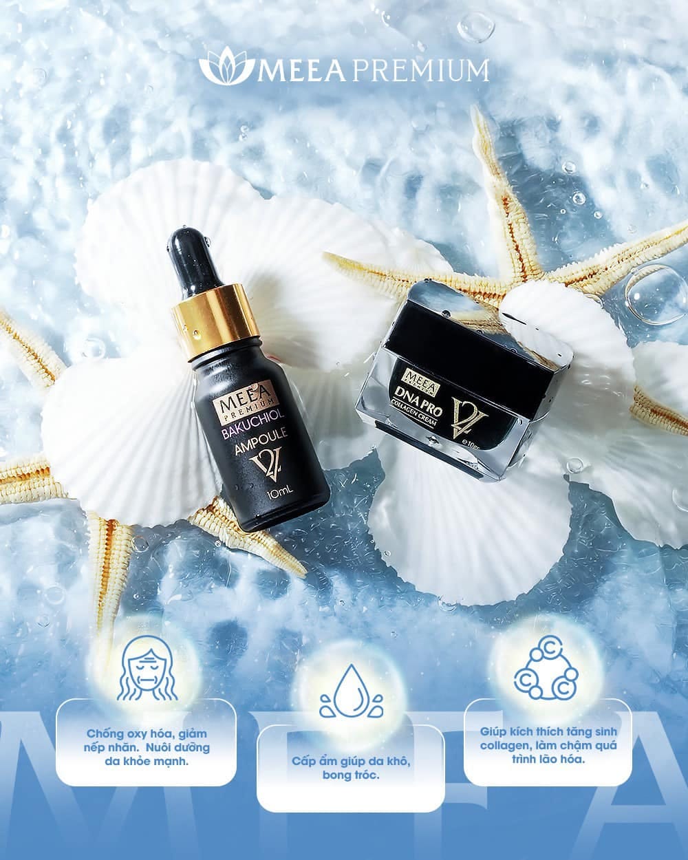 Combo Ԁưỡng da Face Cá Hồi DNA Pro V2 Mini + Serum Bakuchiol Amploule V2 Mini Meea Origin