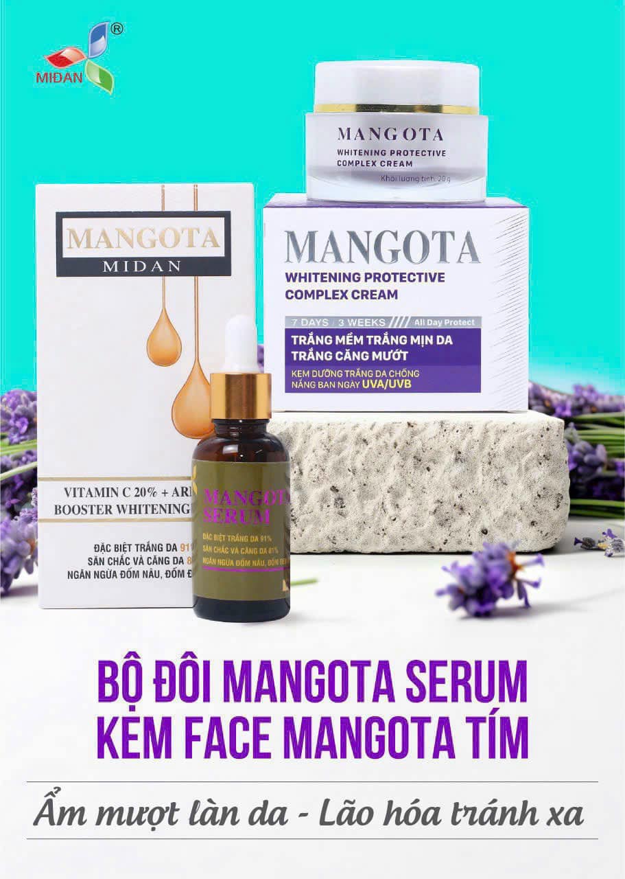 Combo Dưỡng Trắng Serum Mangota và Kem Face Mangota Tím giúp da trắng hồng