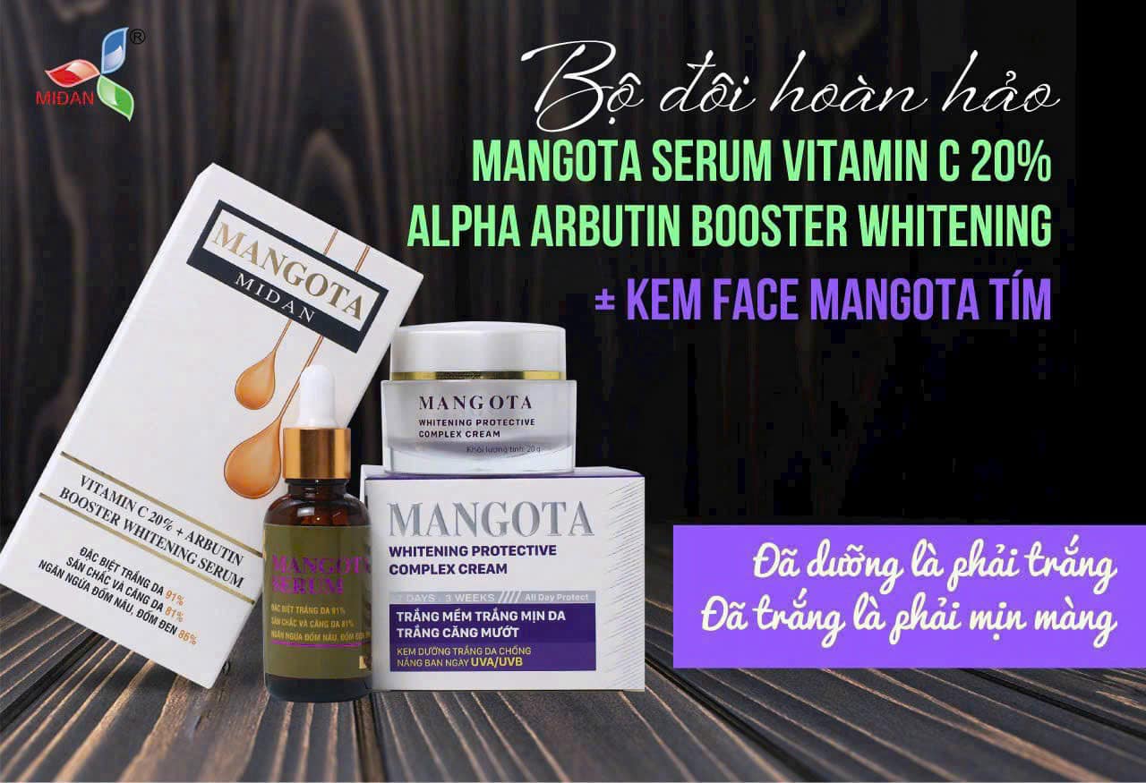 Combo Dưỡng Trắng Serum Mangota và Kem Face Mangota Tím giúp da trắng hồng