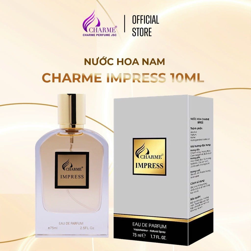 Nước hoa nam thơm lâu Charme Impress hương thơm quyến rũ  lôi cuốn  khơi gợi sự nam tính  lịch lãm