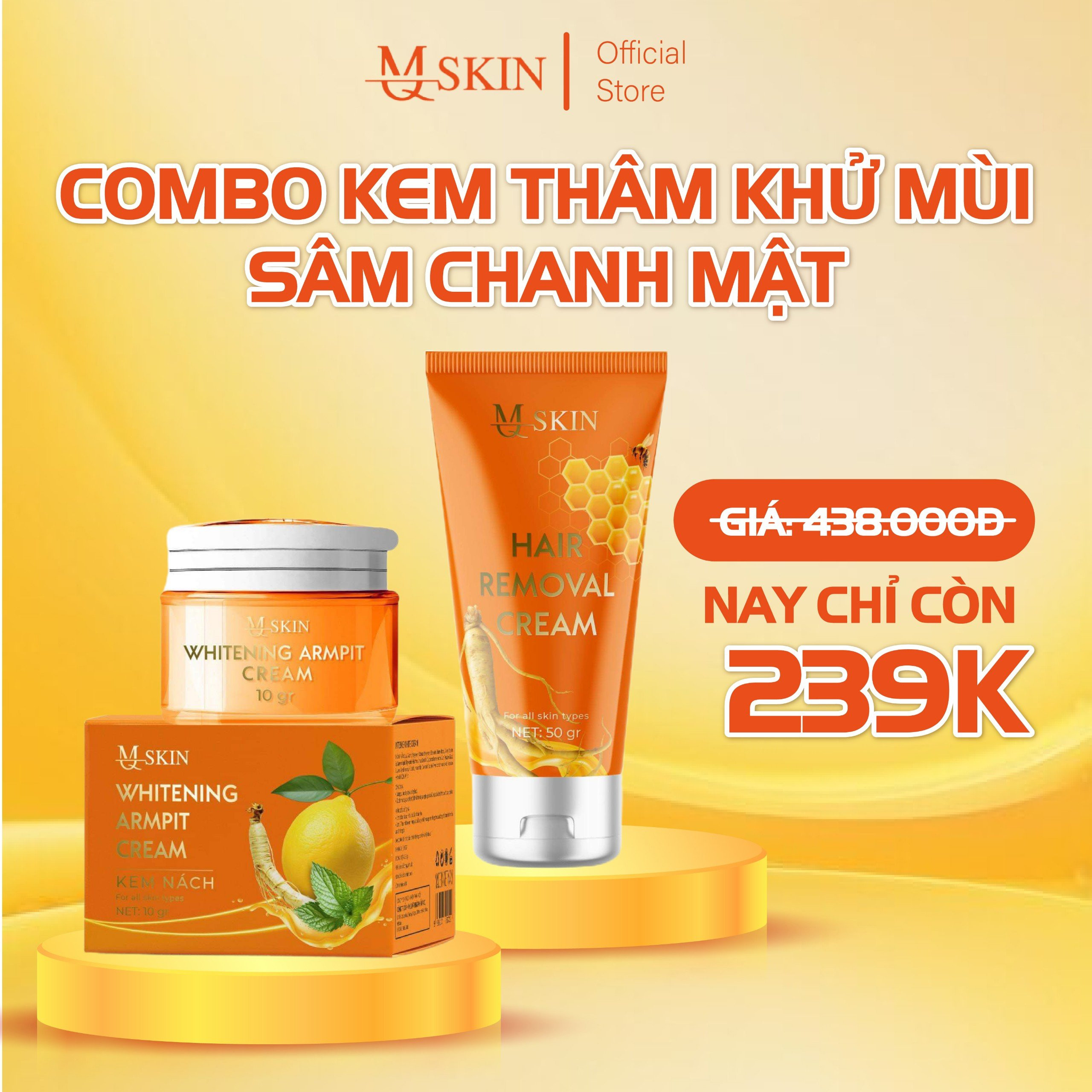 Combo Kem Tẩy Lông + Kem Thâm Nách MQ Skin Sâm Chanh Mật