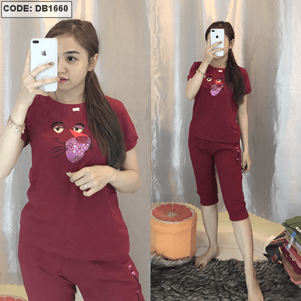Set nữ thun lửng đính kim sa con báo