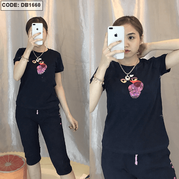 Set nữ thun lửng đính kim sa con báo