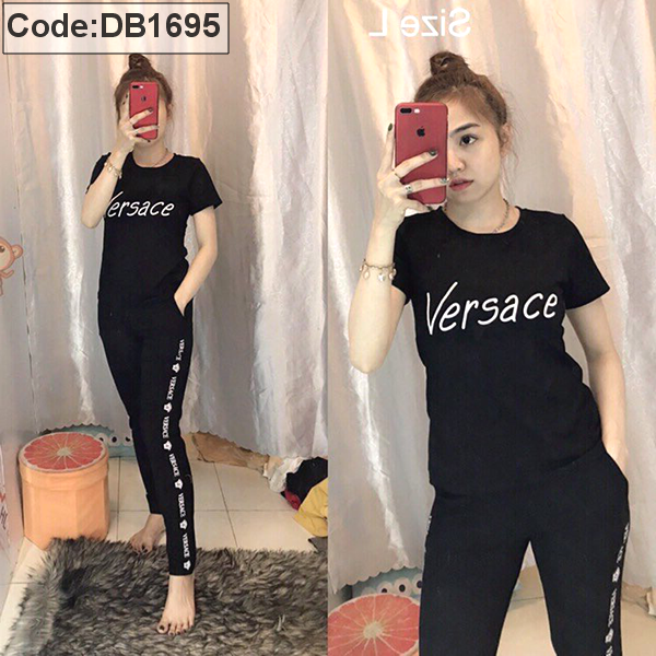 Set thun dẽo quần dài viền áo in chữ