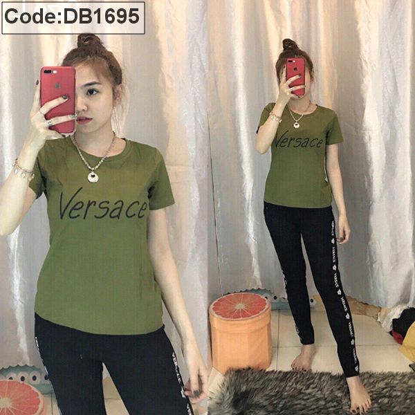 Set thun dẽo quần dài viền áo in chữ